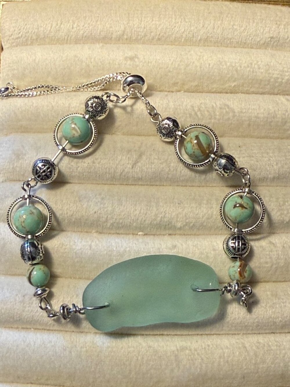 Rare Caribbean Aqua – Dominican Republic Sea Glass & Natural Stone Bracelet
